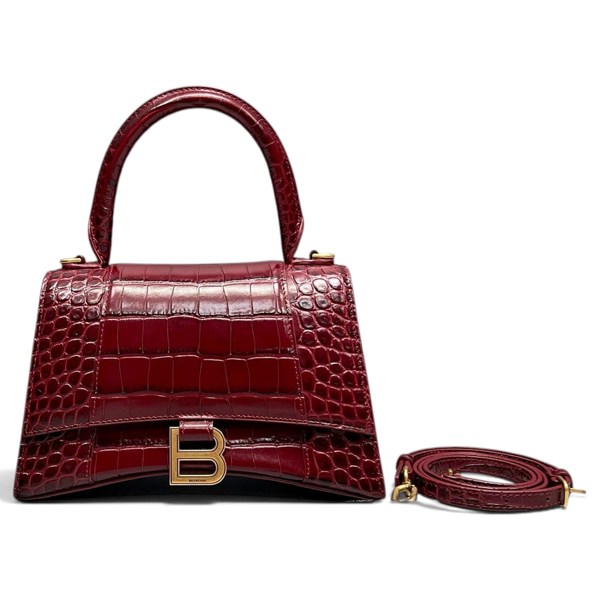 Red Balenciaga Hourglass leather handbag with curved base