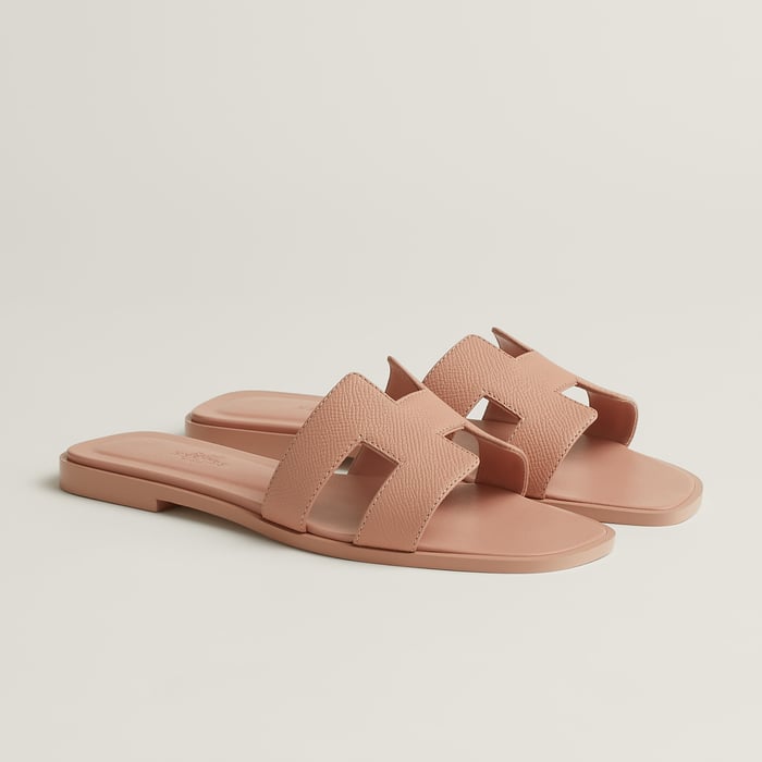 Beige Perlino Epsom calfskin Hermès Oran sandals with flat leather soles