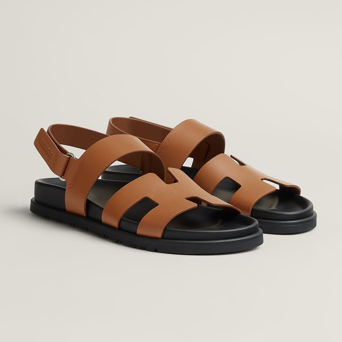 Naturel calfskin Hermès Genius sandals with rear straps and black anatomical rubber soles