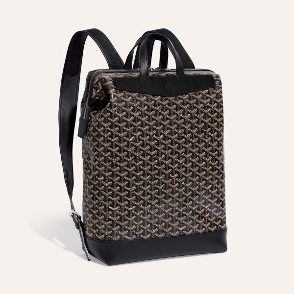 Black Goyard Cisalpin backpack with patterned canvas and two shoulder straps