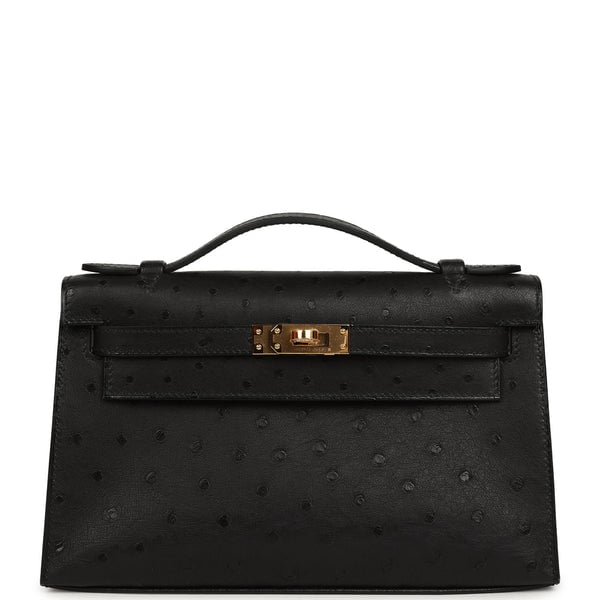 Hermès Kelly Pochette in black ostrich with gold hardware
