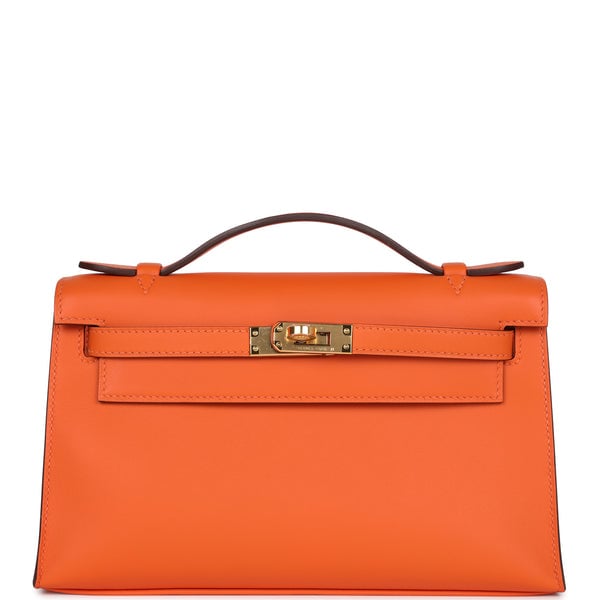 Hermès Kelly Pochette in orange Swift leather with gold hardware