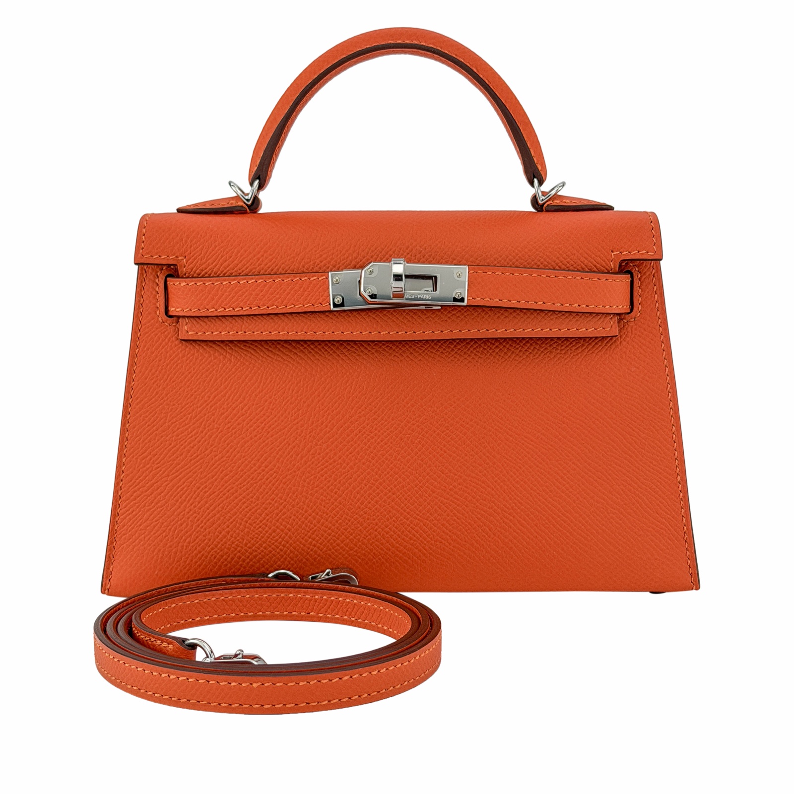 Hermès Mini Kelly II 20 in Feu Epsom leather with palladium hardware, made in 2026