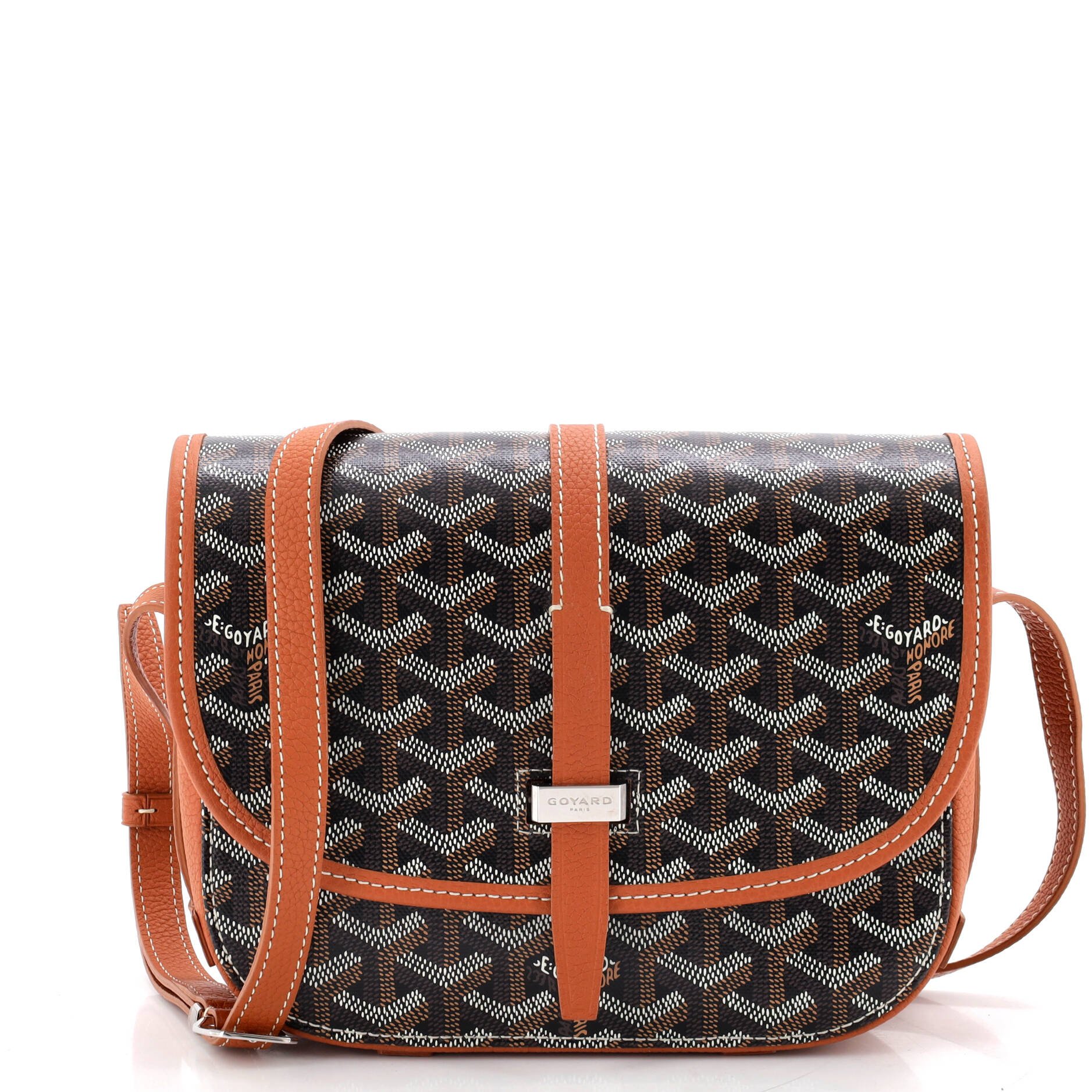 Goyard Belvedere II messenger bag in black Goyardine canvas with tan leather trim