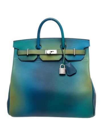 Blue and green Hermès Haut à Courroies top-handle travel bag