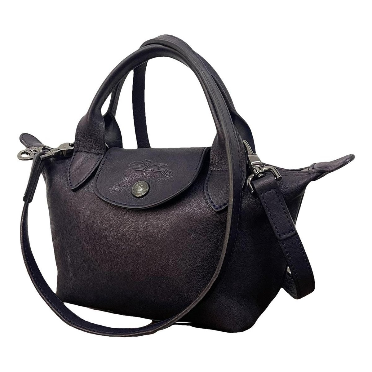 Navy leather Longchamp Le Pliage crossbody bag