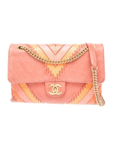 Paris-Cuba Python Patchwork Chevron Flap Bag