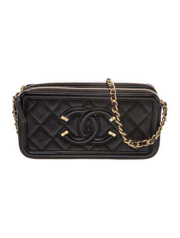 Caviar Filigree Double Zip Clutch