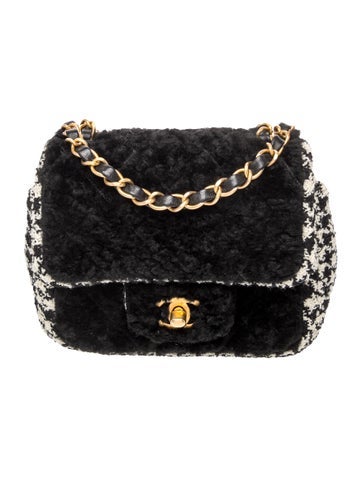 Shearling Tweed Mini Square Flap Bag