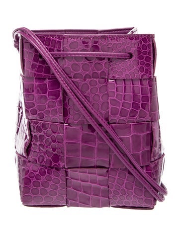 Bottega Veneta Intrecciato Gloss Calfskin Croc-Embossed Intreccio Mini Cassette Bucket Bag