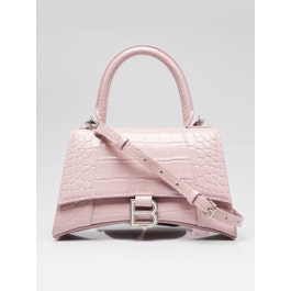 Balenciaga Pink Croc Embossed Leather Hourglass Small Top Handle Bag