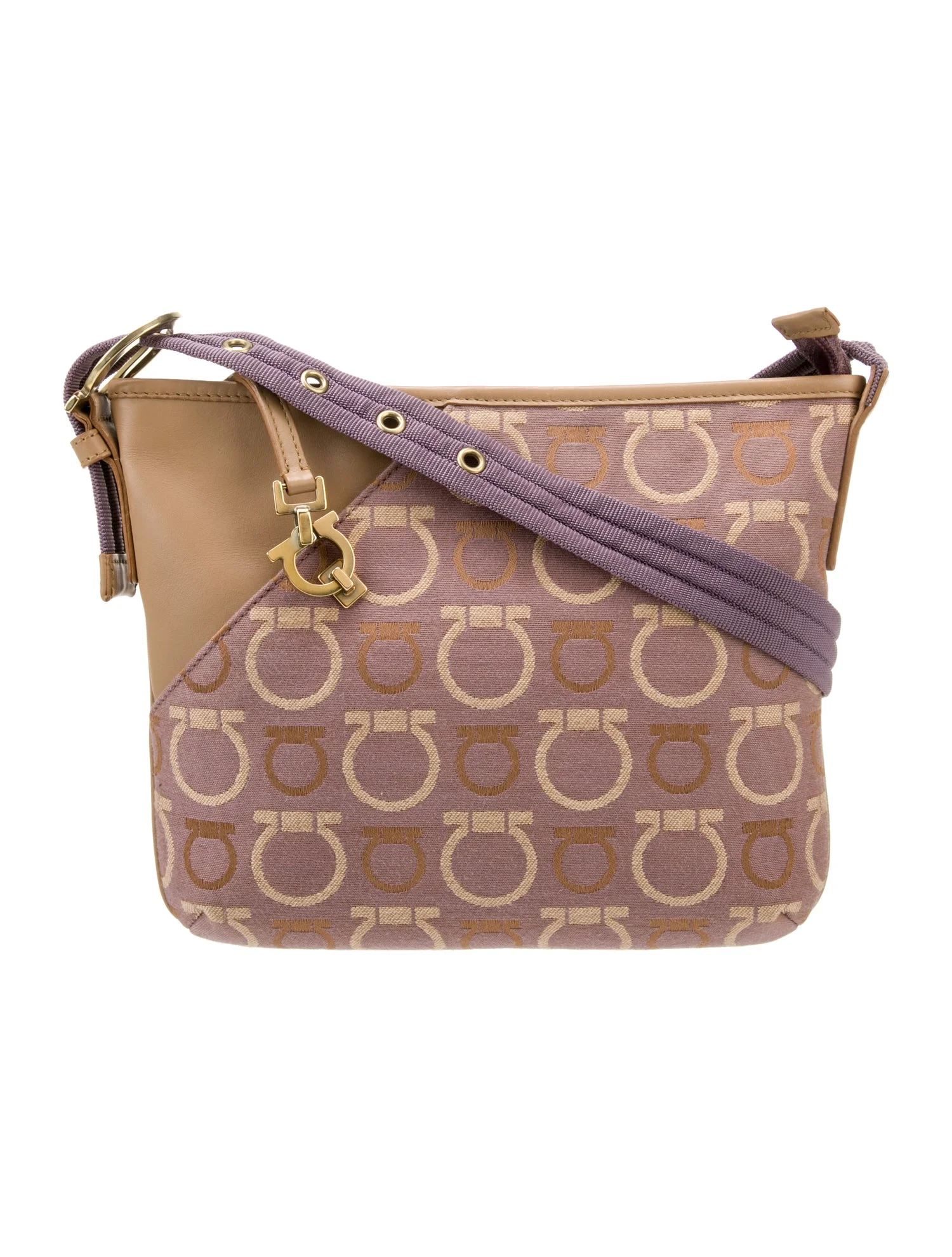 Ferragamo Leather Trim Canvas Crossbody Bag