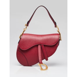 Christian Dior Red Grained Leather Saddle Bag