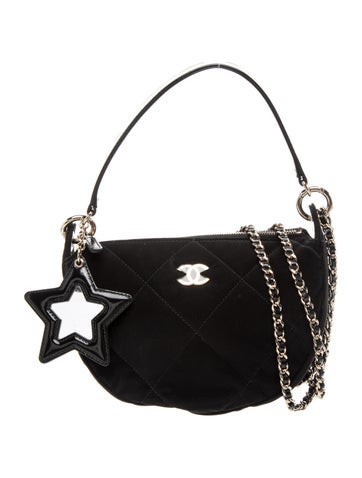 Velvet-Effect Nylon Shoulder Bag