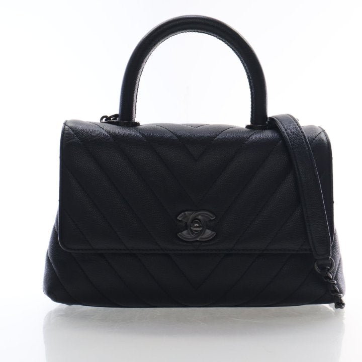 Chanel Small Caviar Chevron Coco Handle Flap Bag