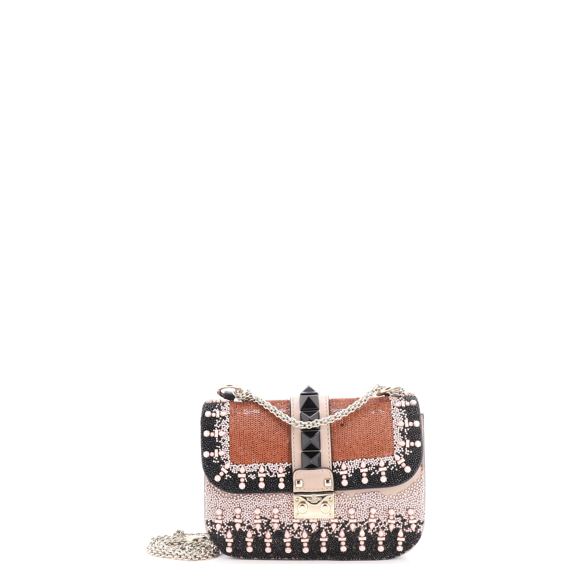 Valentino Garavani Glam Lock Shoulder Bag Beaded Leather Mini