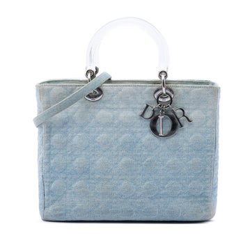 Large Denim Cannage Acrylic Handles Lady Dior