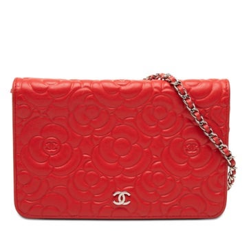 Lambskin CC Embossed Lambskin Camellia Wallet On Chain