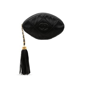 Satin CC Quilted Satin Tassel Clutch