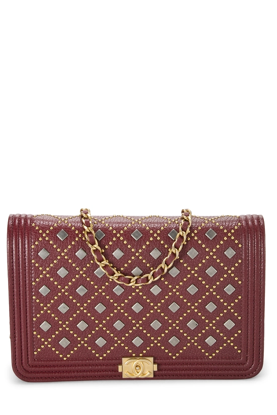 Chanel Burgundy Caviar Studded Boy Wallet on Chain (WOC)