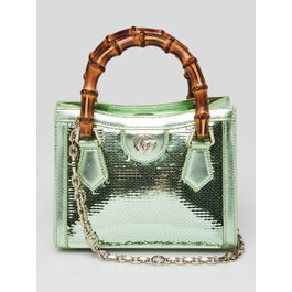 Gucci Green Metallic Leather and Sequin Mini Diana Tote Bag