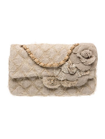Medium Straw & Jute Camellia Flap Bag