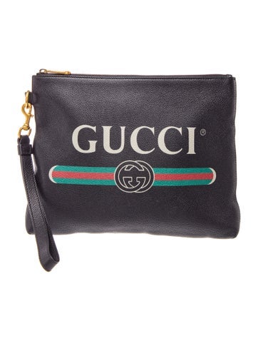 Web Vintage Print Logo Leather Portfolio Clutch