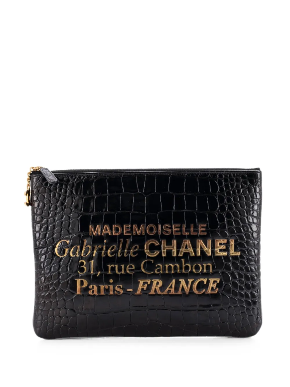 Chanel Signature O Case Pouch Printed Crocodile Embossed Calfskin Medium clutch bag