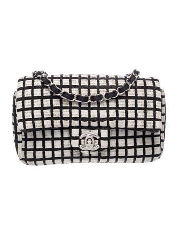 Rectangular Mini Tweed and Ribbon Logo Flap Bag