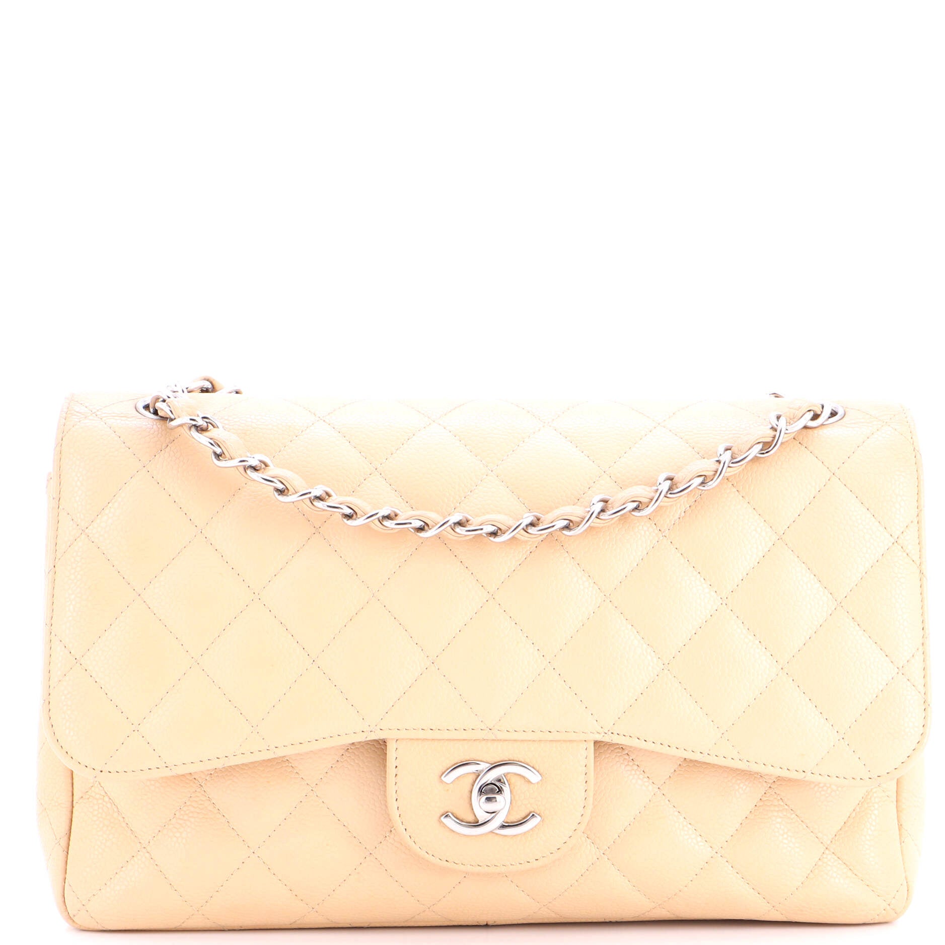Chanel Vintage Classic Double Flap Bag Quilted Caviar Jumbo