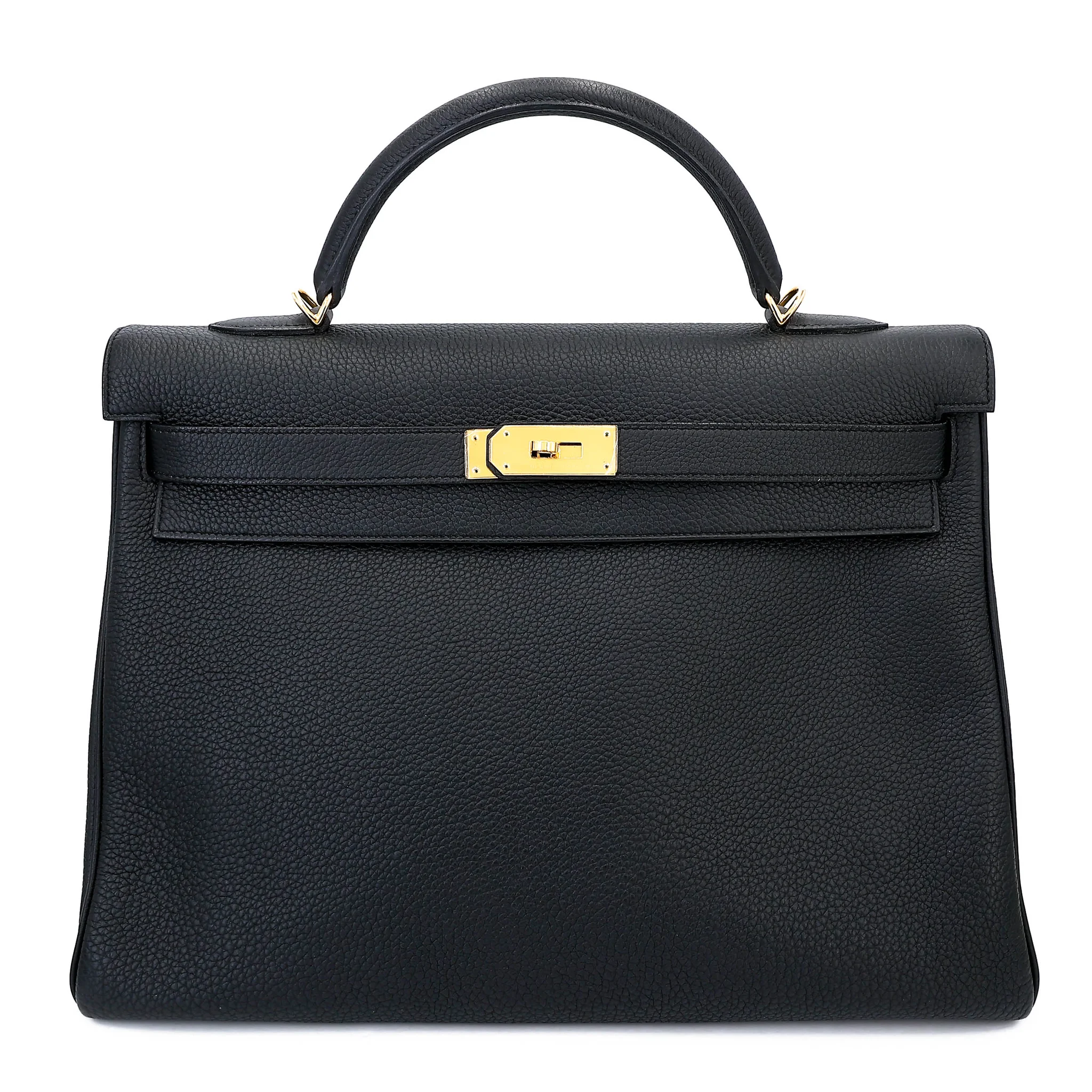Excellent ( Rank SA ) HERMÈS Kelly 40 Noir (89) Togo Gold hardware A (2017)