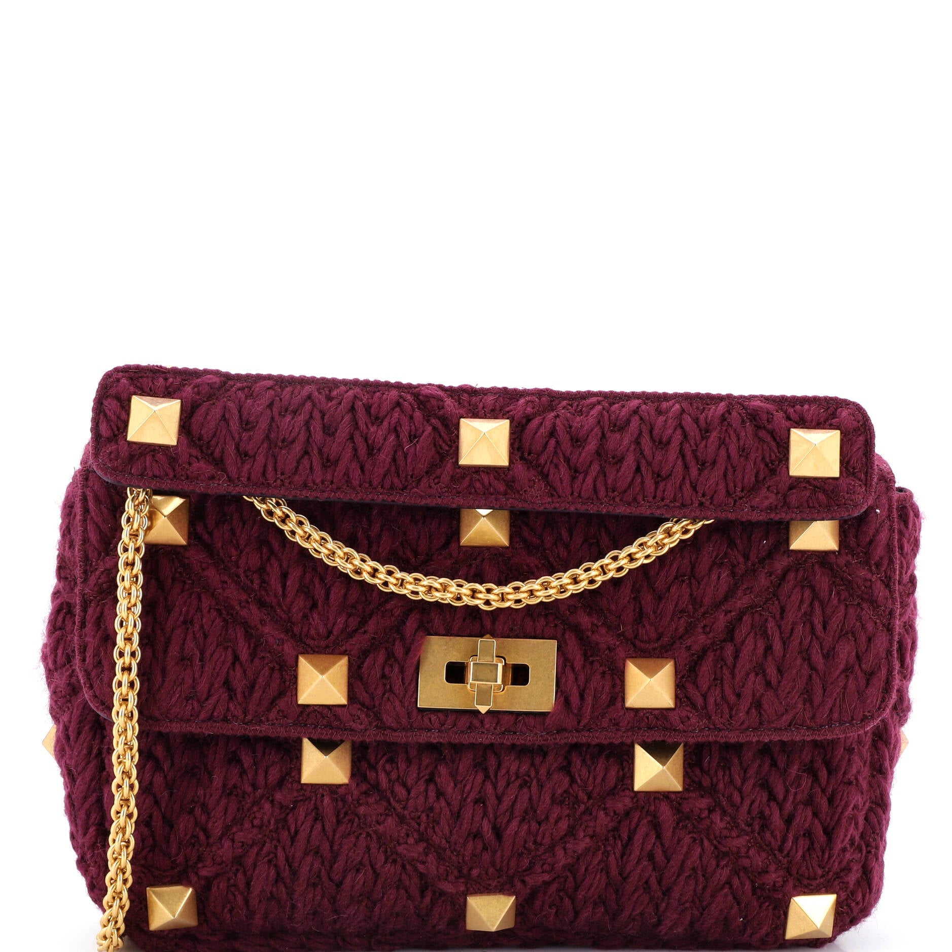 Valentino Garavani Roman Stud Flap Bag Knitted Cashmere Large