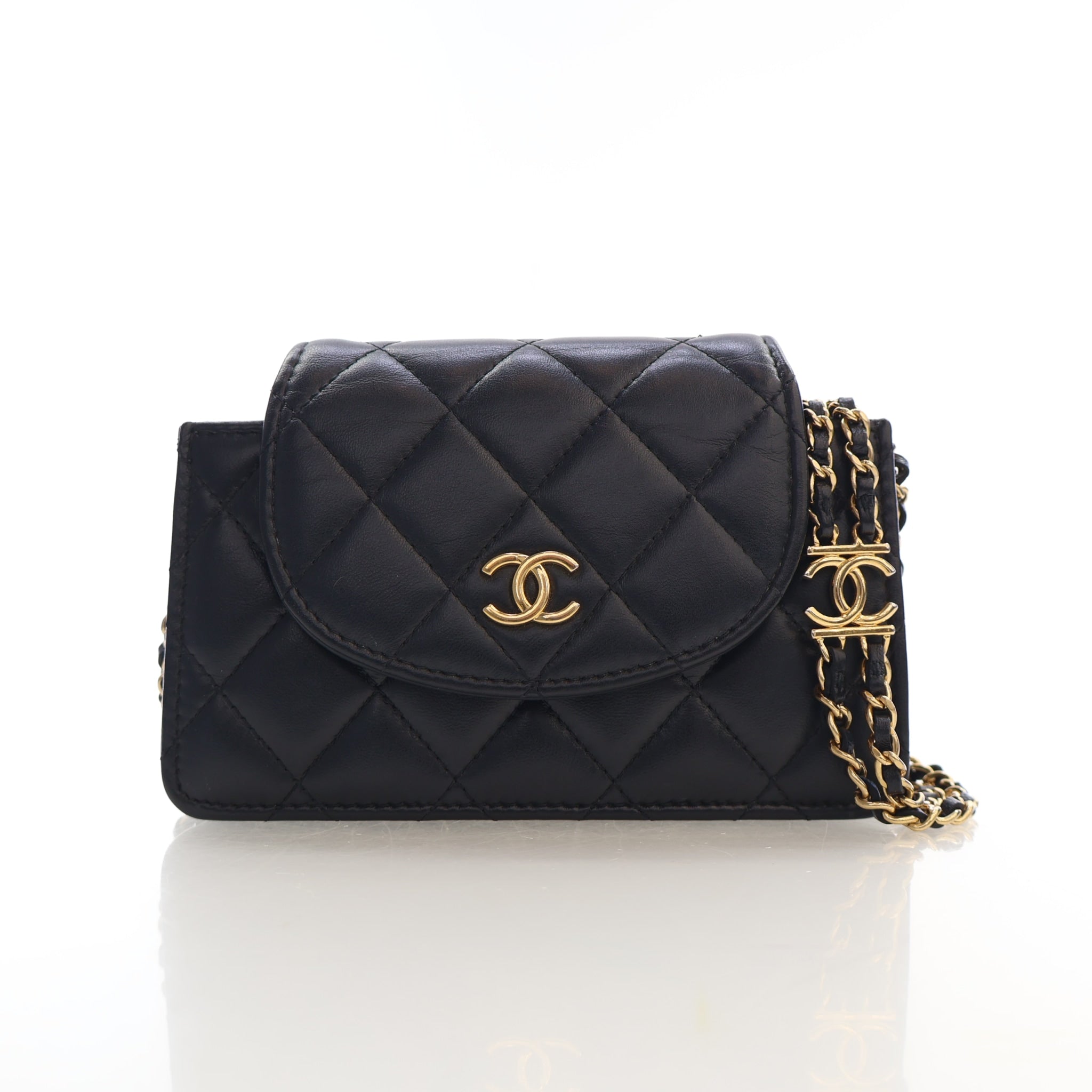 Chanel Small Lambskin Accordion Clutch With Chain