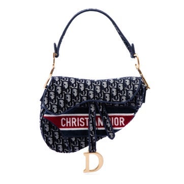 Oblique Embroidered Velvet Saddle Bag