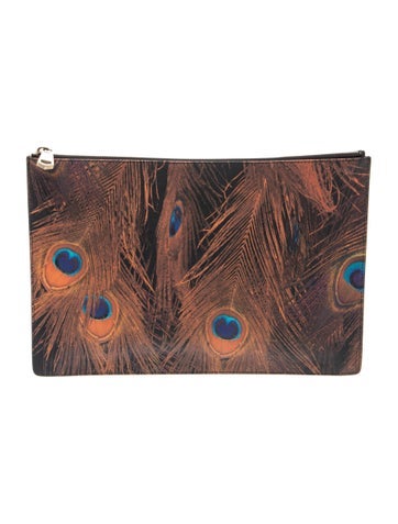 Leather Peacock Print Zip Pouch