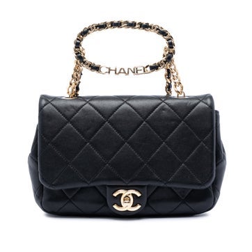 Lambskin Small Quilted Lambskin Round Top Handle Flap