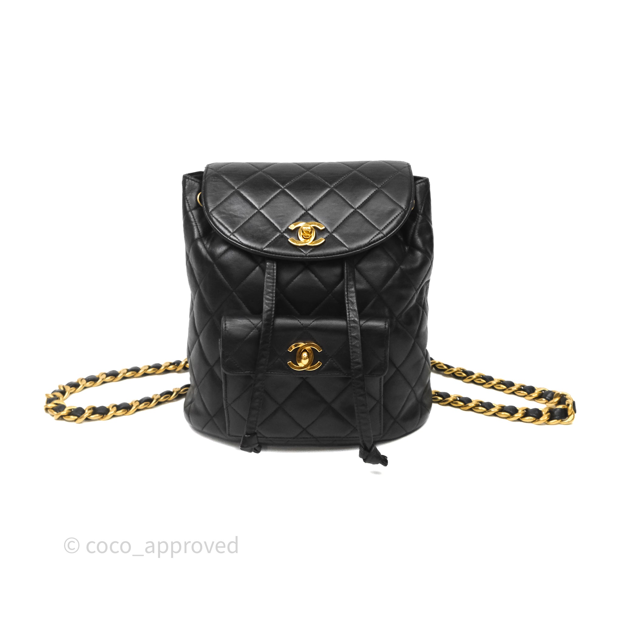 Chanel Vintage CC Duma Backpack Black Lambskin 24K Gold Hardware