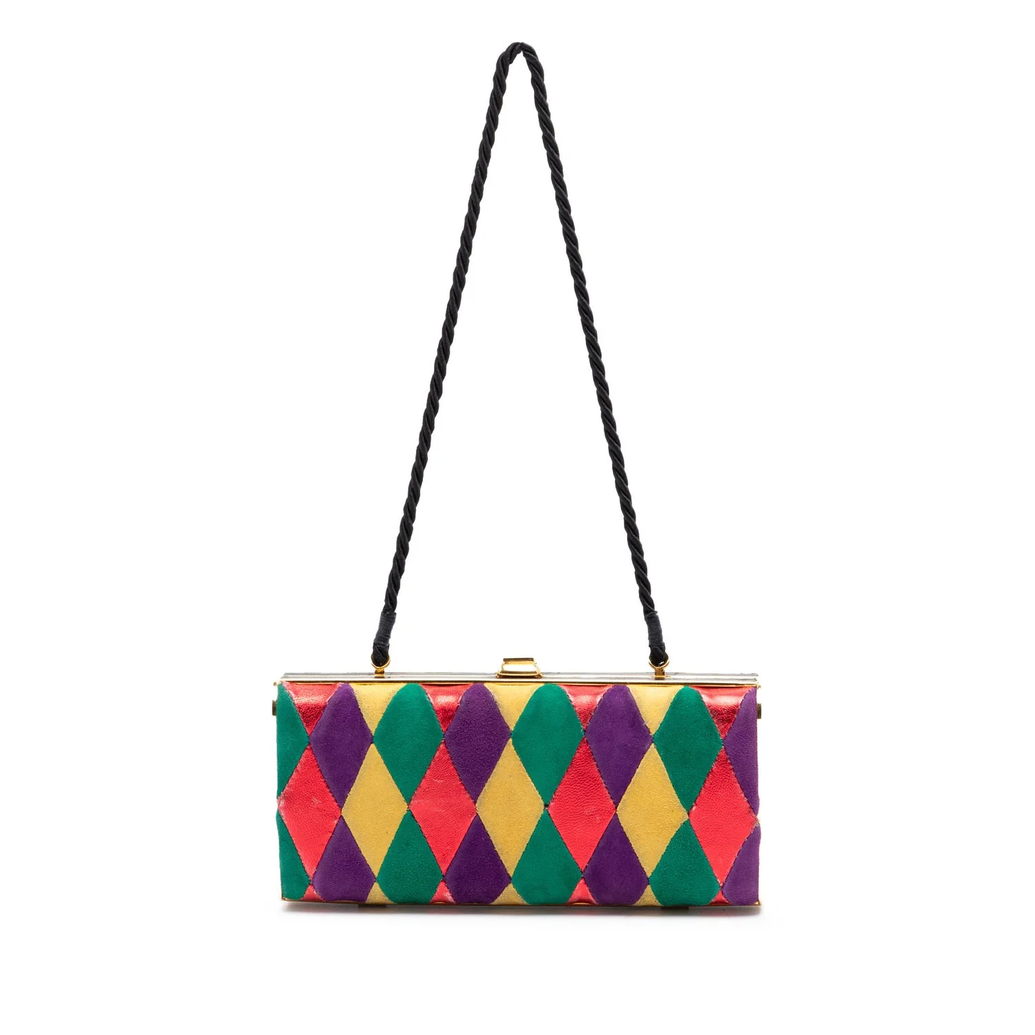 Multicolor Velvet Harlequin Minaudiere Clutch with Strap