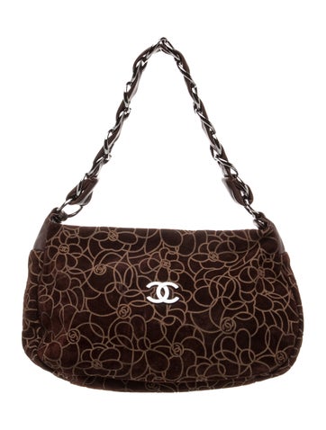 Suede Camellia Shoulder Bag