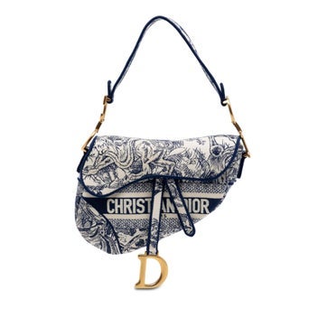 Embroidered Canvas Toile de Jouy Saddle Bag