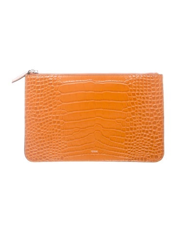 Embossed Leather Croco-Embossed Threefold Clutch Mini