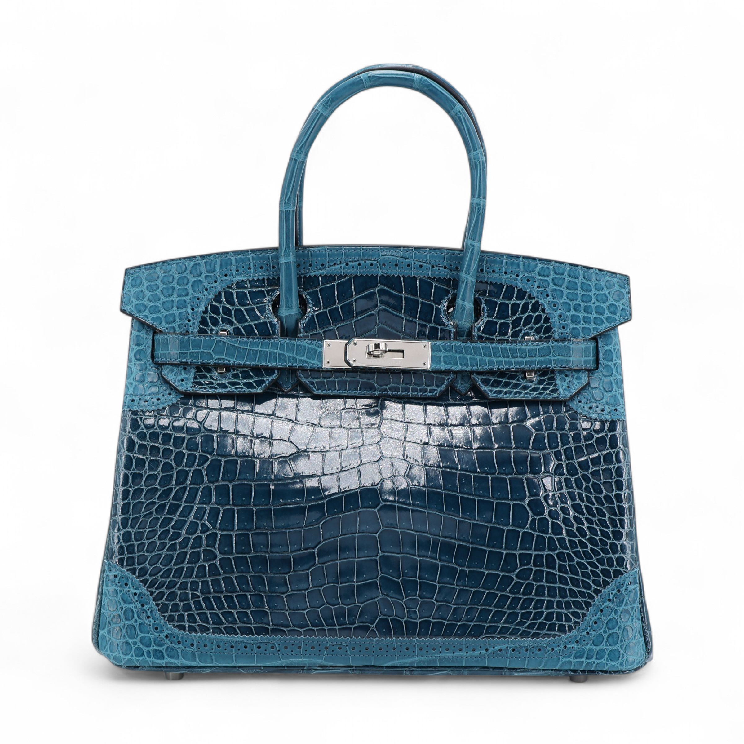 Unused ( Rank NS ) HERMÈS Birkin Ghillies 30 Colvert (1P) Shiny Porosus Crocodile Matte Porosus Crocodile Palladium hardware X (2016)