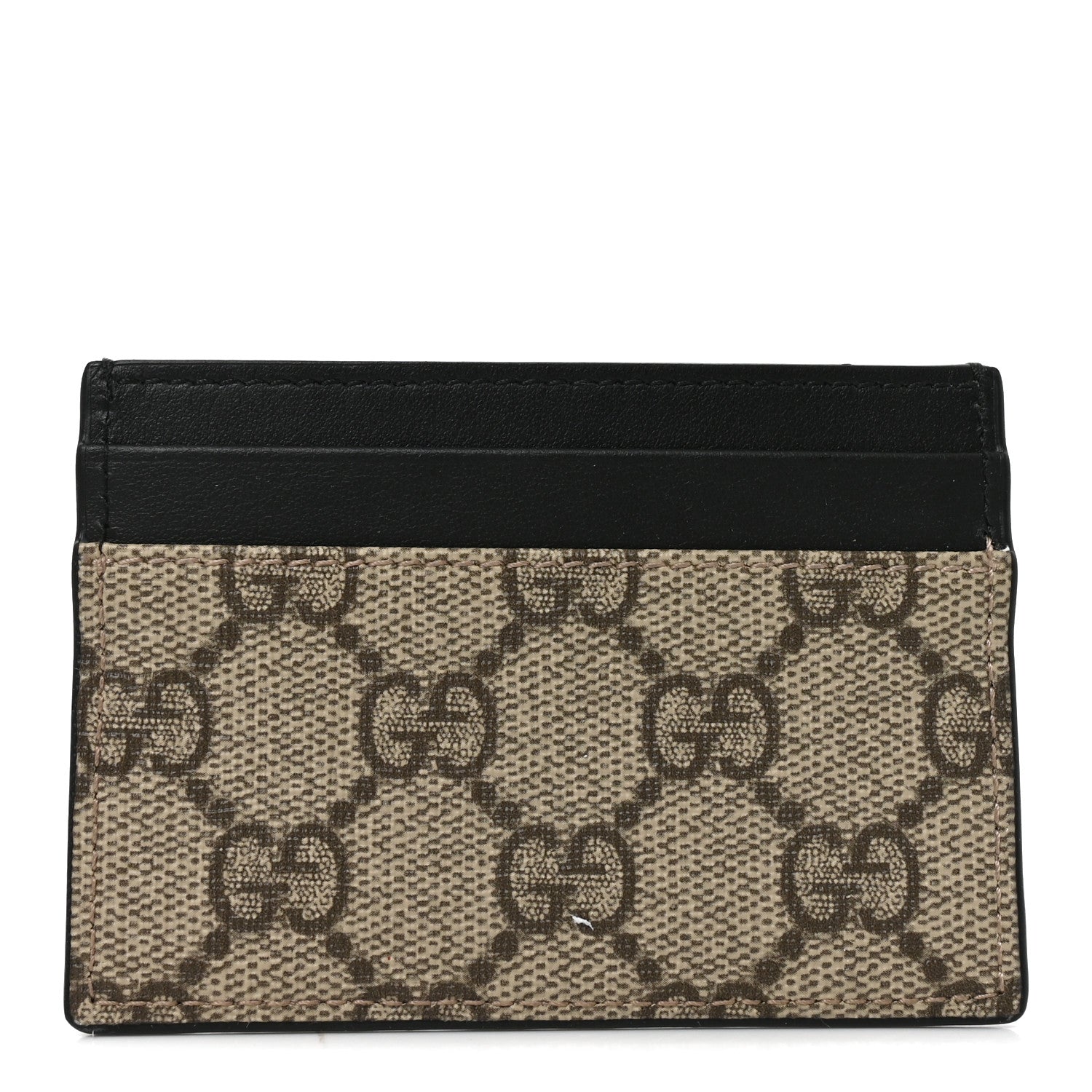 Gucci GG Supreme Monogram Calfskin Card Holder Beige Black