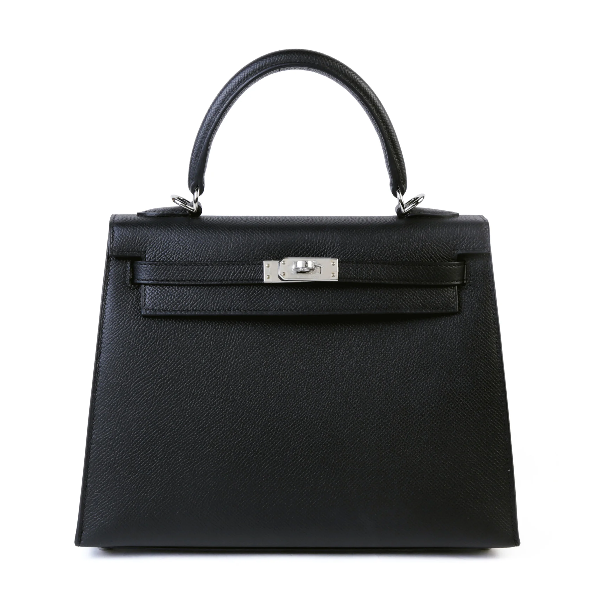 Very Good ( Rank A) HERMÈS Kelly 25 Sellier Noir (89) Epsom Palladium hardware A (2017)