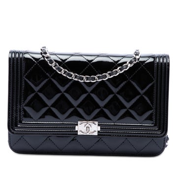 Patent Leather Quilted Patent Boy Wallet on Chain