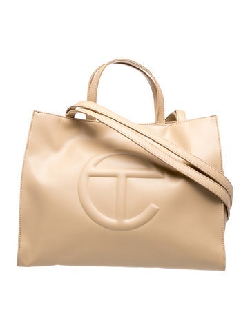 Vegan Leather Medium Cream Shopping Bag