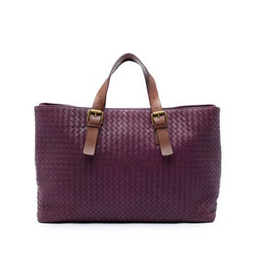 Bicolor Nappa Leather Intrecciato Belt Strap Tote