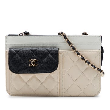 CC Tricolor Quilted Goatskin Multi Pocket Wallet On Chain