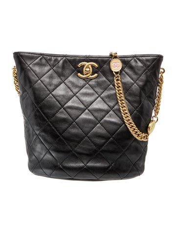 Small Quilted Enamel Chain CC Bucket Bag