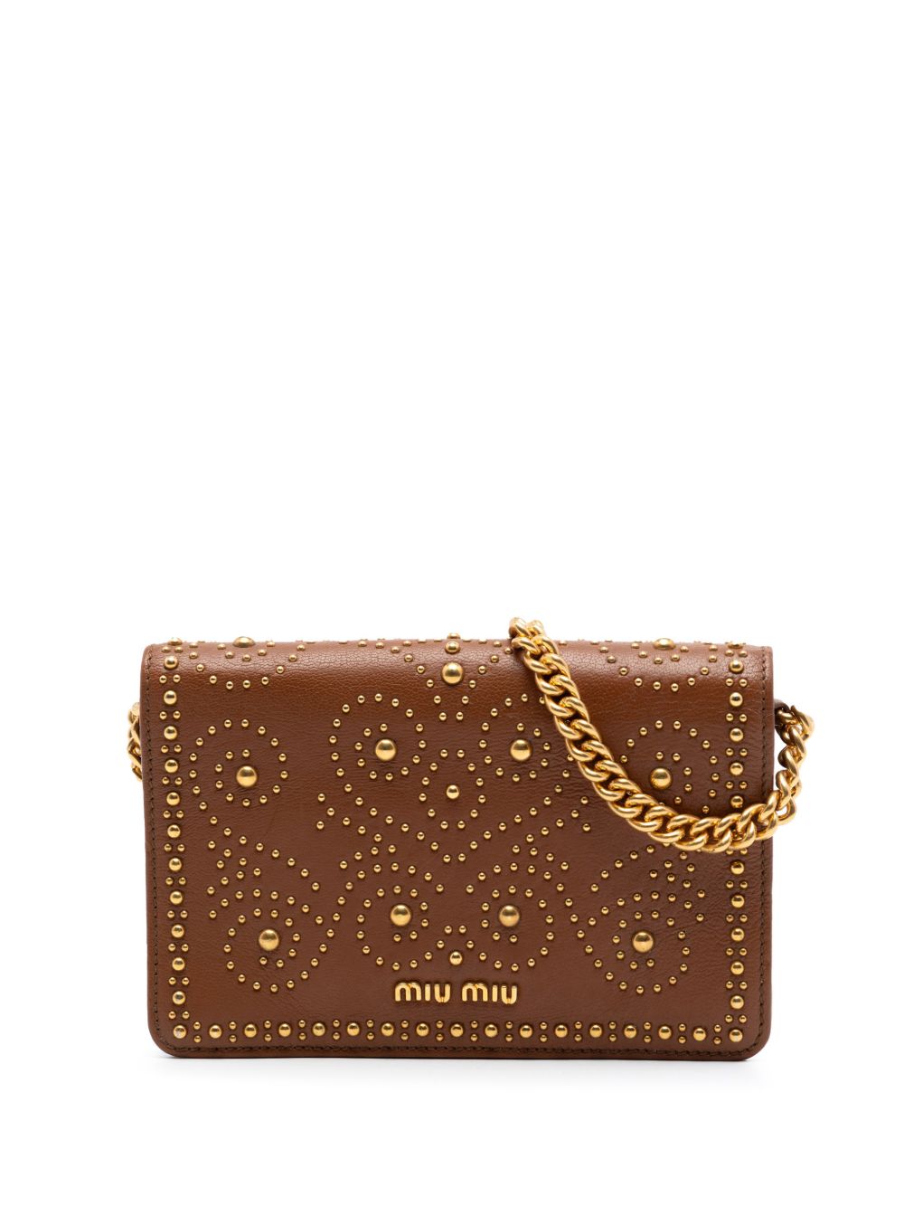 Miu Miu 2000-2026 Studded Goatskin Madras Lux Wallet On Chain crossbody bag